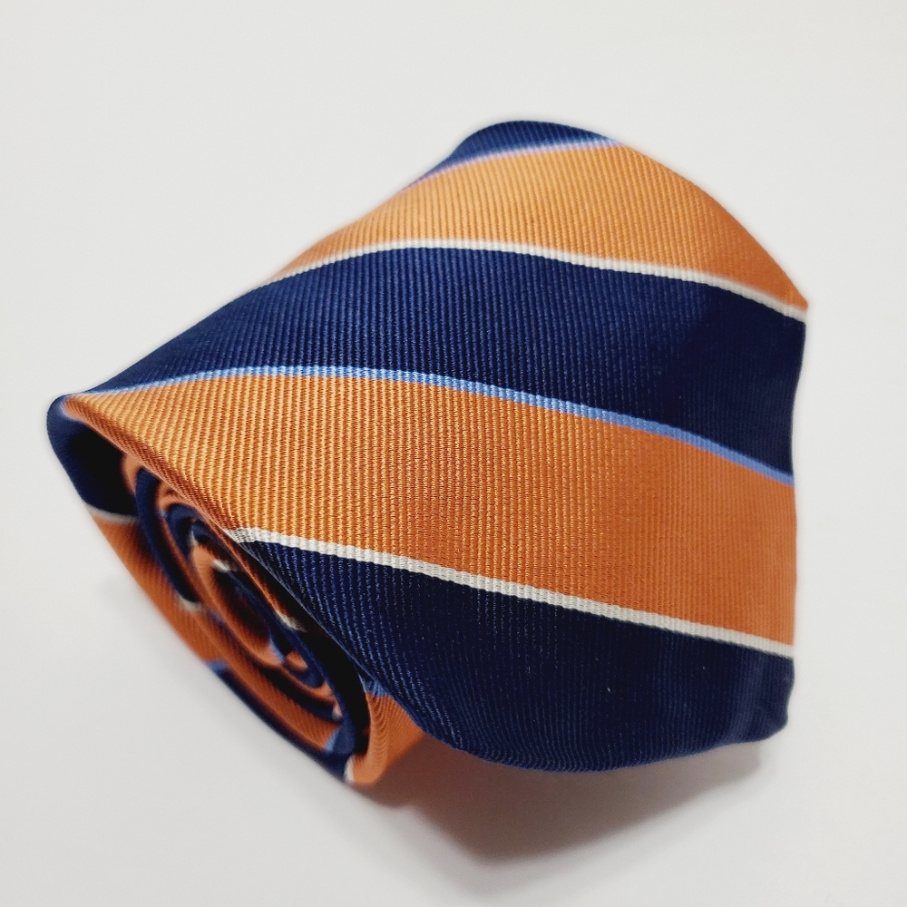 Joseph & Lyman Necktie Orange & Blue Stripe Pattern Men's Silk Neck Tie Repp